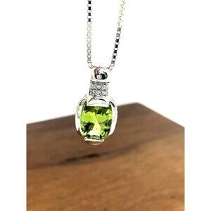 Lorenzo Green Peridot Diamond Pendant 18k White Gold Women's Necklace 18''
